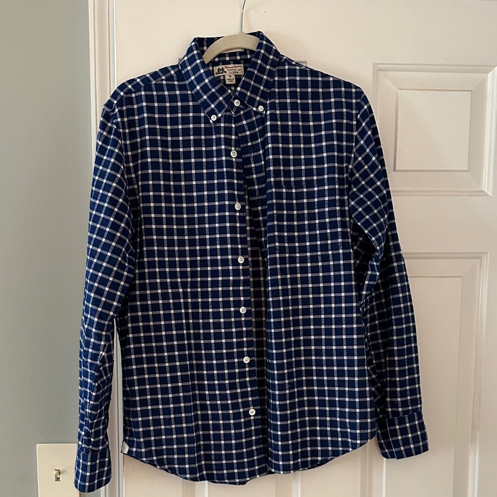 J. Crew Thomas Mason Blue and White Checkered Men's Shirt